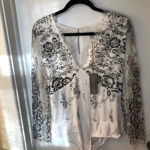 NWT NY&C Black White Bodysuit Eva Mendes Size L